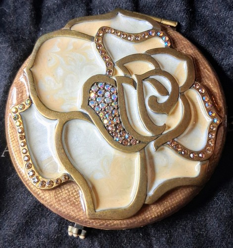 Antique Jay Strongwater Jeweled & Enamal Rose  Mirror Compact
