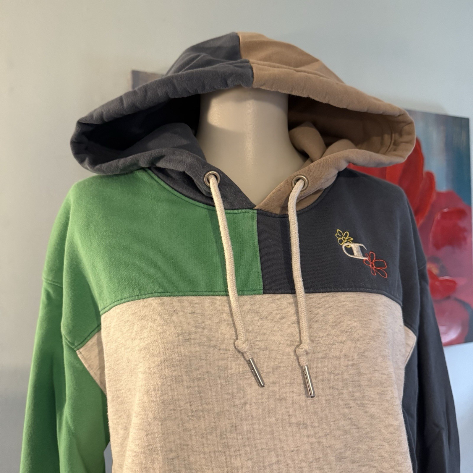 Champion Hoodie Pullover Patchwork Colorblock Siz… - image 2