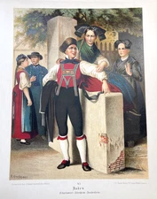 German Costume Fashion Print 1890 Antique Chromolithograph Baden Region