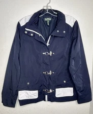 Lauren Ralph Lauren Active Jacket Womens Large Toggle Nautical Windbreaker Navy