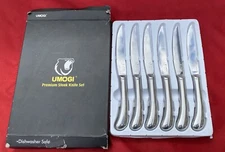 Umogi 6-pk Steak Knives Serrated Edge Stainless Steel, Mirror Polish UMOGI