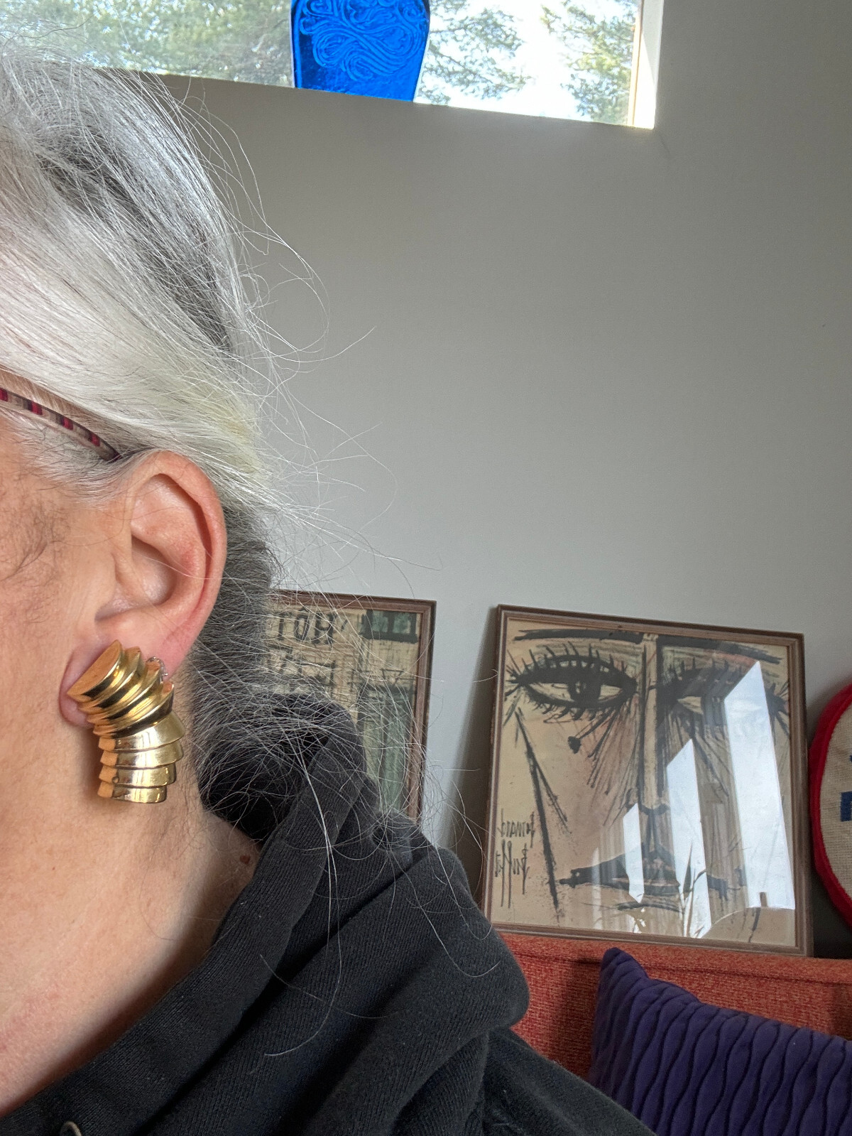 14K  Earrings Statement Solid Gold Ribbed - image 7