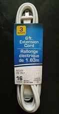 White 6' Electrical Cord 3-Outlet Polarized Household Indoor Extension Cords
