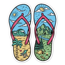 Flip Flops Beach Camping, Vinyl Decal Sticker, Indoor Outdoor, 3 Sizes, 9179