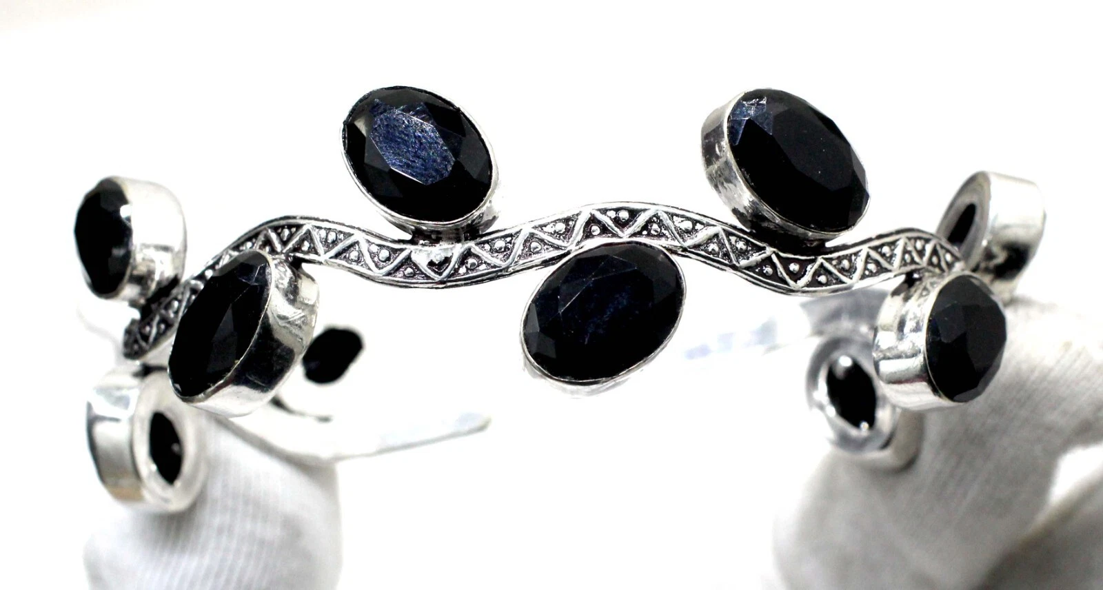 VALENTINO Bracciale in argento sterling 925 con pietre preziose spinello nero fatto a mano gioielli S ADJ