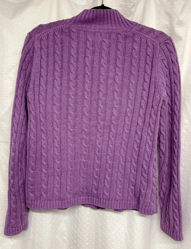 LL BEAN Womens Purple Cable Knit Zip Up 