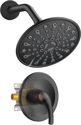 EMBATHER 6'' Matte Black Shower Faucet Set, Bathroom Rainfall Shower System