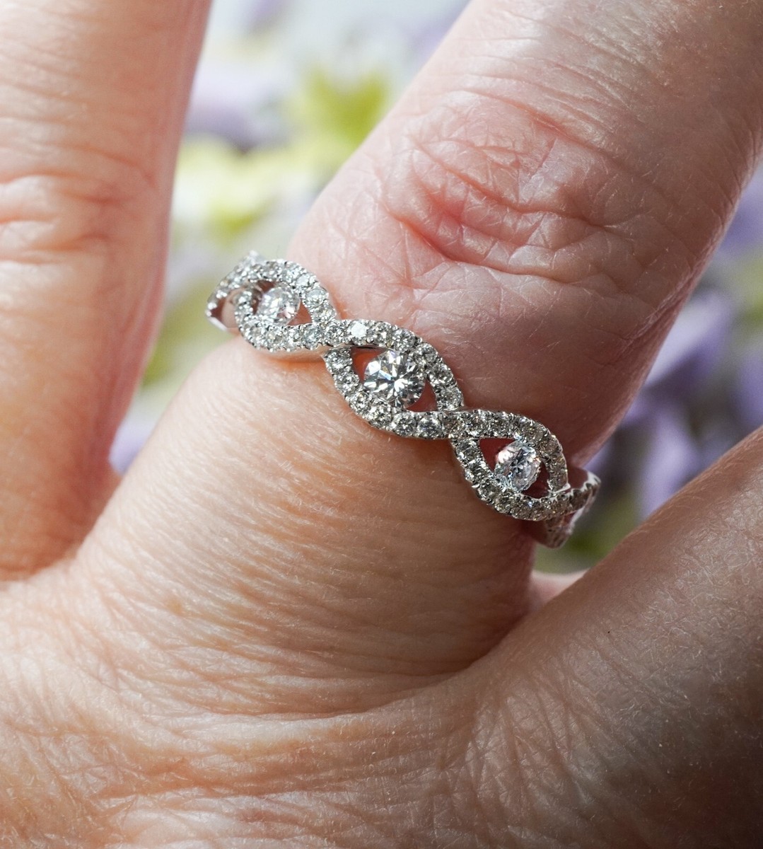 Vintage Diamond 14K White Gold Pave Ring Band Estate