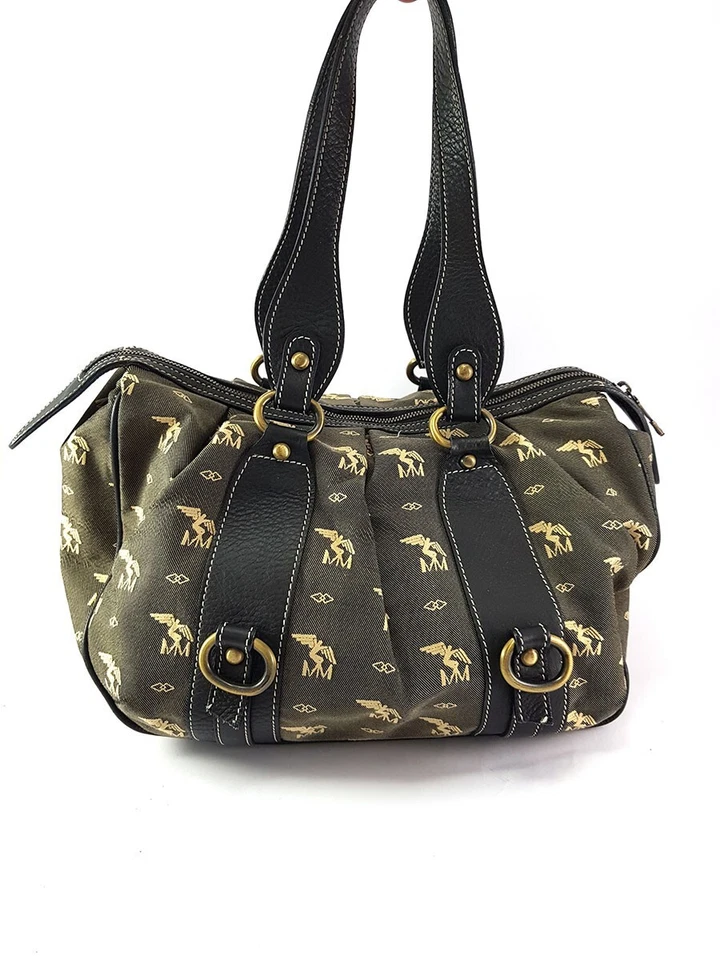 Bolso de Hombro Maison Mollerus Verde Logo Lona Borde de Cuero Hecho en Suiza Foto 2 de 4