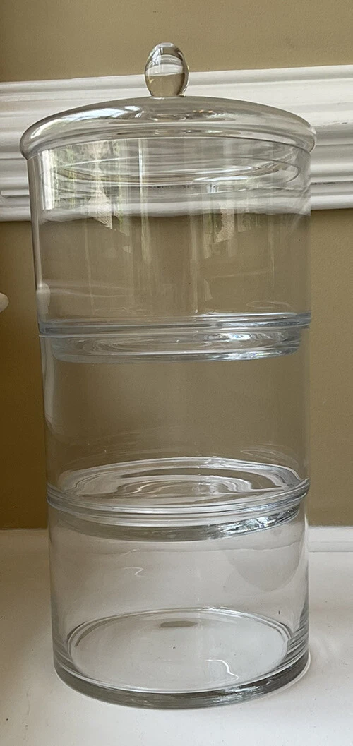 Apothecary 3-Tier Stackable Glass Candy/Cookie Jar w/ Lid 15.5” Tall RARE