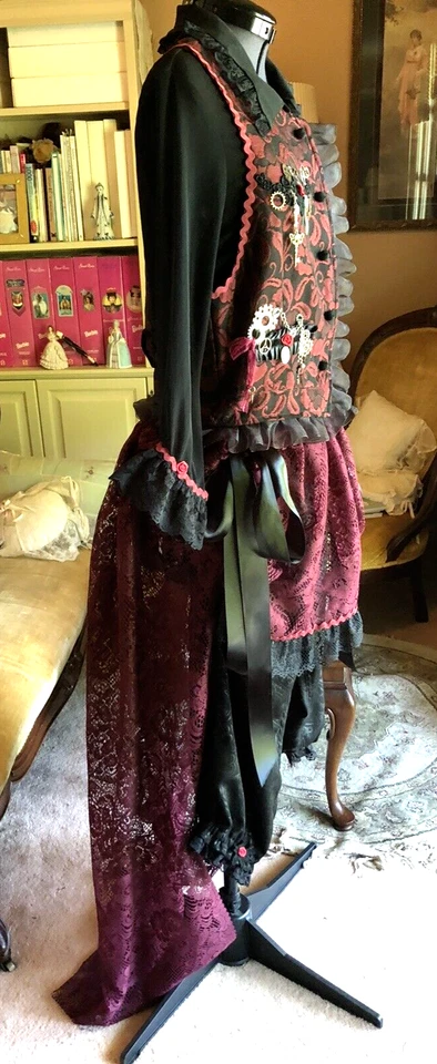 Steampunk Victoriano Cosplay Pantalones Spats Encaje Reciclado Chaleco 5 piezas Disfraz S/M Foto 3 de 4