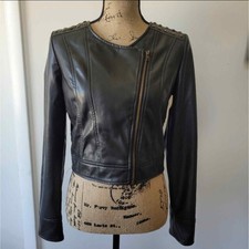 New Vegan Leather Cropped Studded Moto Jacket Size Medium