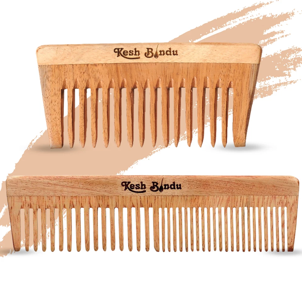 Peines de madera desenredadores de pelo de sándalo verde 100 % natural hechos a mano de neem Foto 2 de 4