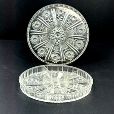 Vintage Clear Lucite Divided Tray Flowers Stars Candy Tidbit Relish Dish 7.5"