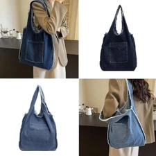 Canvas Bag Denim Tote Shoulder Handbag Shopping Travel Pockets Reusable Grocery