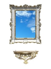SET MENSOLA + SPECCHIO RETTANGOLARE STILE BAROCCO ARREDAMENTO PARETE INGRESSO 