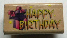 Wood/Rubber Stamp Happy Birthday with Present