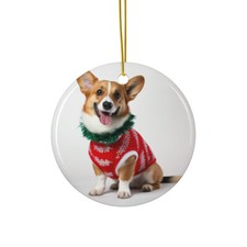 Hanging Ceramic Christmas Tree Ornament - Cardigan Welsh Corgi Design
