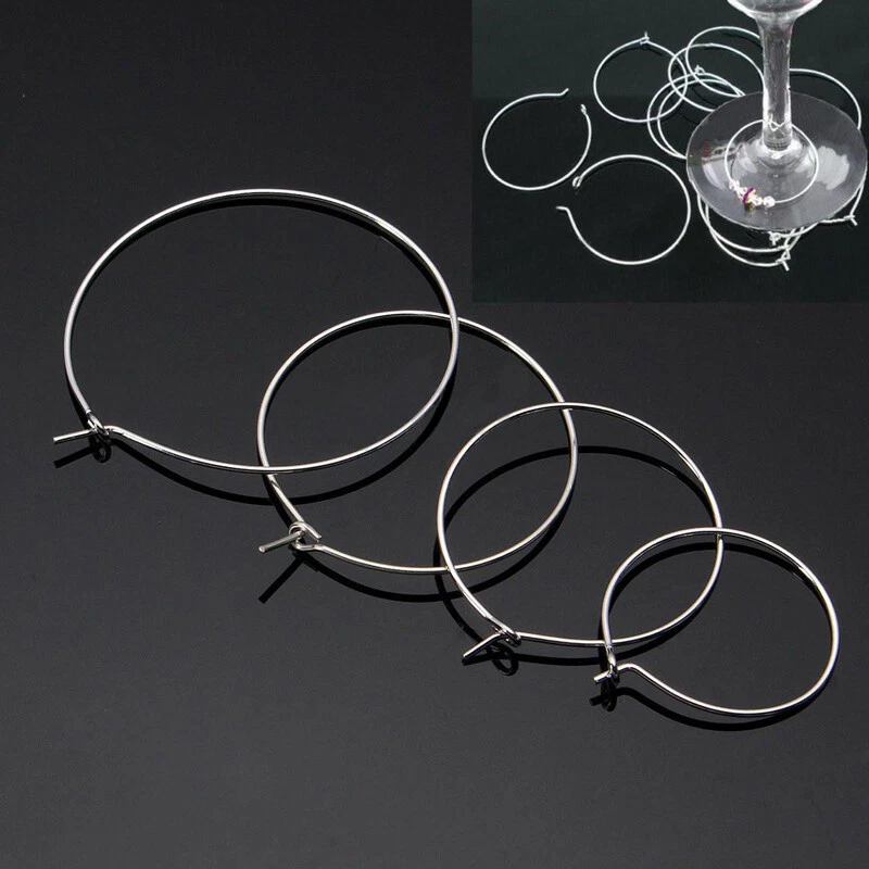 100pcs Wine Glass Charm Rings Metal Earrings Wire Hoops Drink Markers C