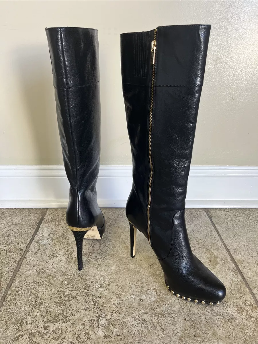 Michael Kors Ailee Black Studded Platform High Heel Riding Boots 9.5 | eBay