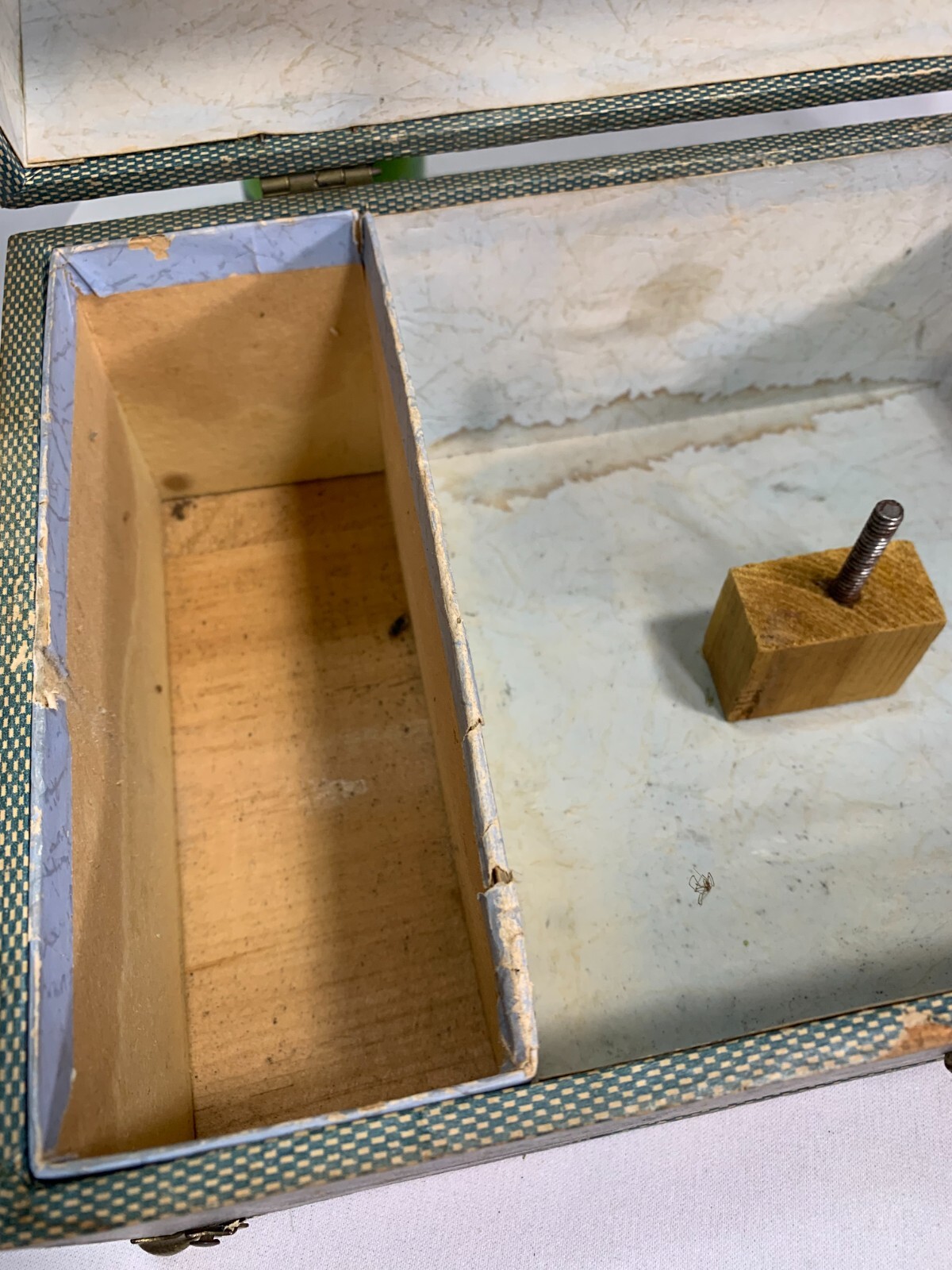 1930's Composite DOLL TRUNK Brass Knuckle Corners Pin Stripe pattern 13"x8"x8"