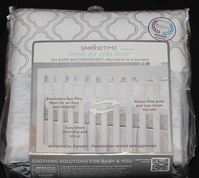 Just Born SootheTime Fresh Air Crib Liner Gray White new 