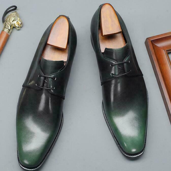 SAOLA Scarpe uomo business Oxford a punta matrimonio stringate formali pelle verde nuove