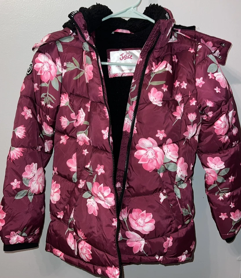 Девочек Children's Place цветочный флис с подкладкой пуховик куртка с меховым капюшоном-7/8 - Изображение 2 из 4