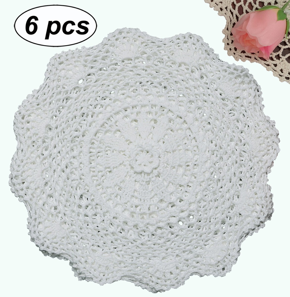 Placemats Round Crochet Placemats Doilies Mats Handmade Cotton Lace Non-Slip Cotton Table Prlotus Round Pad Table Decoration Stain Resistant Insulation Beige White 35-40cm - Foto 11