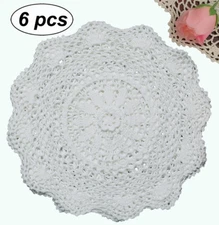 6PCS 12" Round White Crochet Lace Doily 100% Cotton Handmade, Set of 6 Pieces