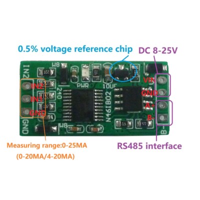4-20MA DC 12V 2ch 0-20MA Current Analog Acquisition RS485 Modbus RTU ADC Module