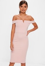 Missguided Rose V Front Bardot Midi Dress. Size UK 8.