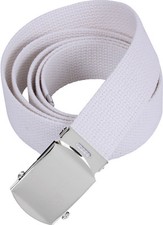 White Military Cotton Web Belt with Silver Chrome Buckle 1.25"