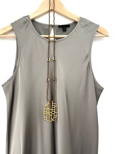 Authentic Handmade Boho Solid Gold Plated Necklace, Here On A Long Beige Silk Dress