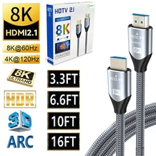8K 2.1 HDTV HDMI Cable 8K@60Hz, 4K@120Hz, 48Gbps,3D Dolby HDCP,HDR