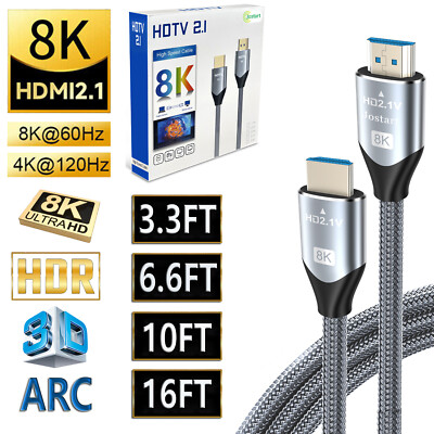 8K 2.1 HDTV HDMI Cable 8K@60Hz, 4K@120Hz, 48Gbps,3D Dolby HDCP,HDR