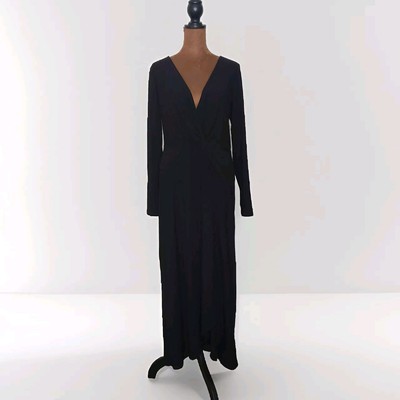 NWT Area Stars Dress Size Black Long Twist Front V Neck Stretch Witchy Nordstrom