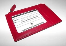 NEW ITALIA LEATHER WOMEN'S RFID PROTECTED SLIM CARD CASE ID WALLET RED