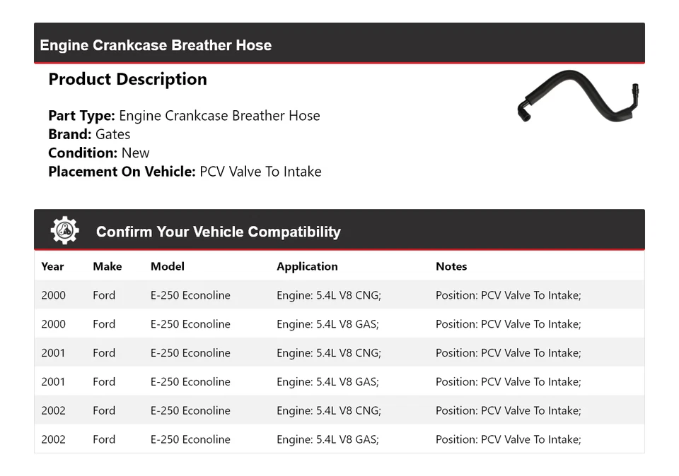 Puertas de manguera respirador cárter motor Econoline 2001 para Ford E-250 2000-2002 Foto 2 de 3