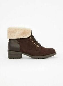 Evans Wide Fit Brown Faux Fur Cuff Lace Up Ankle Boots New Size 9E | eBay