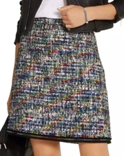 Boutique Moschino Boucle Tweed Geometric Multicolor Rainbow Stitch Skirt Size 8
