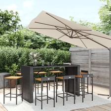 CIADAZ 9 Piece Garden Bar Set Black Poly Rattan& Solid Wood Acacia,  Bar B4W5
