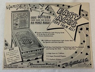 1956 Gottlieb pinball machine trade ad EASY ACES