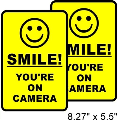 2 Home Business SMILE YOU'RE ON CAMERA Window Door Warning Vinyl ...