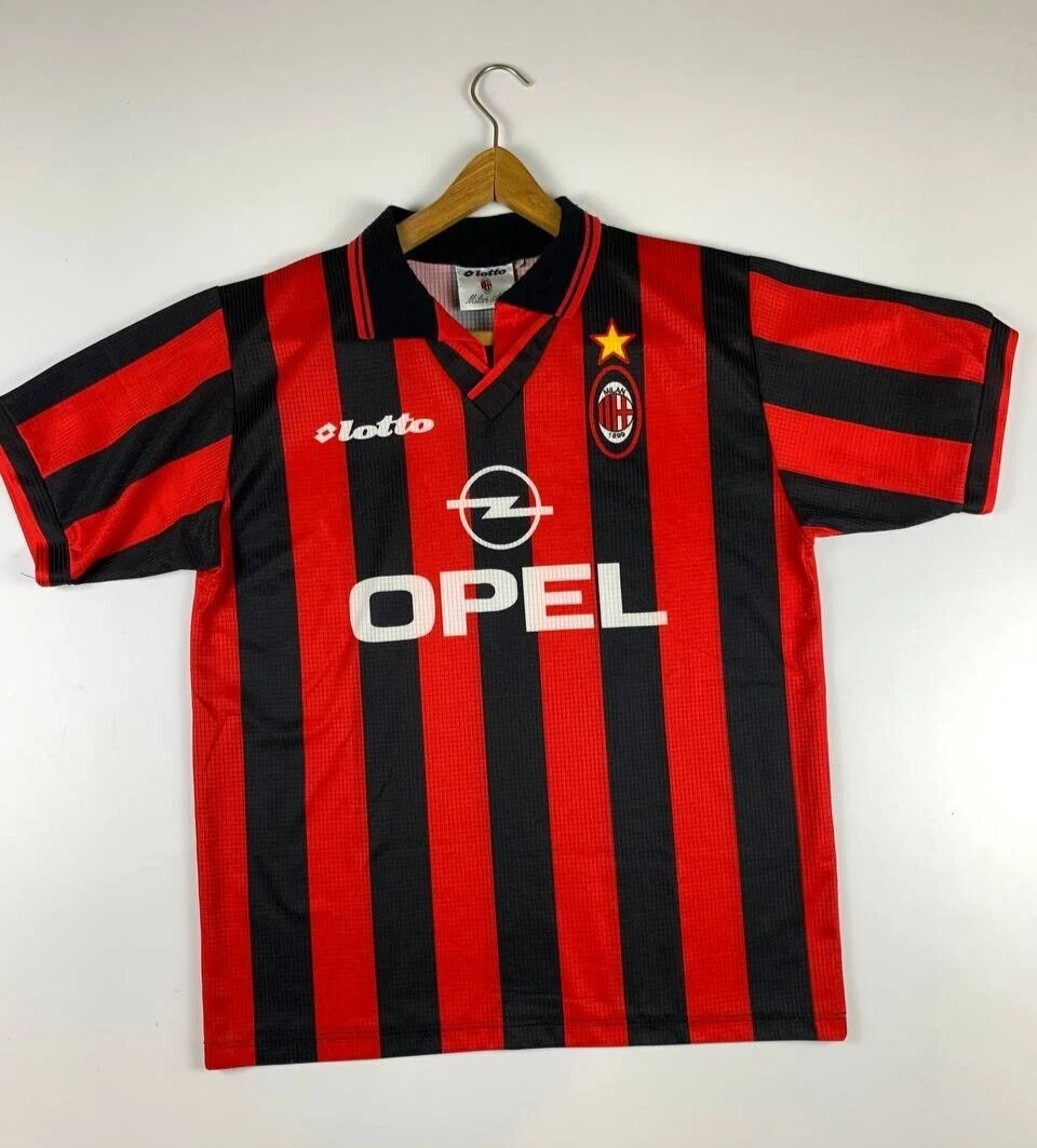 Vintage AC Milan Lotto 95/96 Jersey Home Medium Mens Football Soccer Opel  Maglia