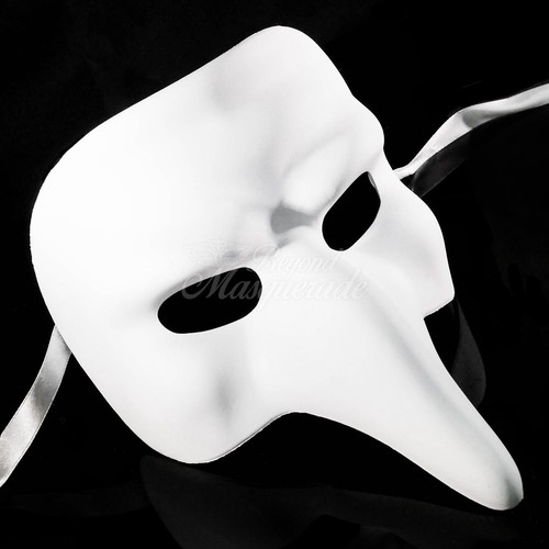 Blank White "NASONE GREZZO" VENETIAN MASK Small Long Nose Masquerade Mask - Picture 2 of 4