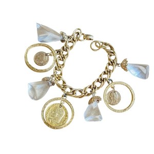 Authentic Lucited Charm Bracelet VtG Coin Statement Dangle Gold Plated Chunky Retro 60s