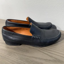 Santoni Loafer Shoes Mens 9.5 Black Leather Made in Italy Slip On Dress