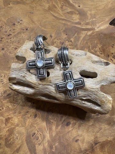 Barse Sterling Silver Cross Earrings with Cabachon Moonstone Southwest Post