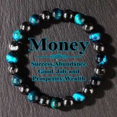 Handmade Blue Tigers Eye Natural Stone Stretch Beaded Money Attracting Jewelry